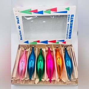 Vintage Santa Land Glass Icicle Ornaments Set of 6 Mixed Colors